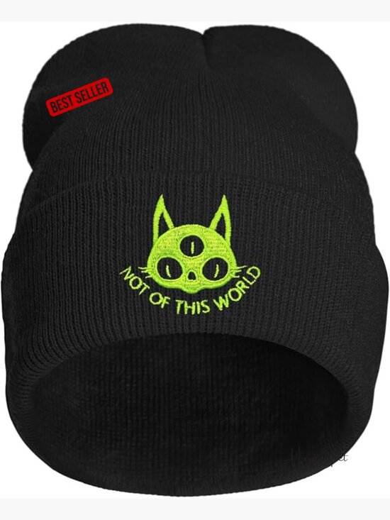 Knit Beanie Hat with Duck Embroidery, Stretchy Acrylic Skull Cap